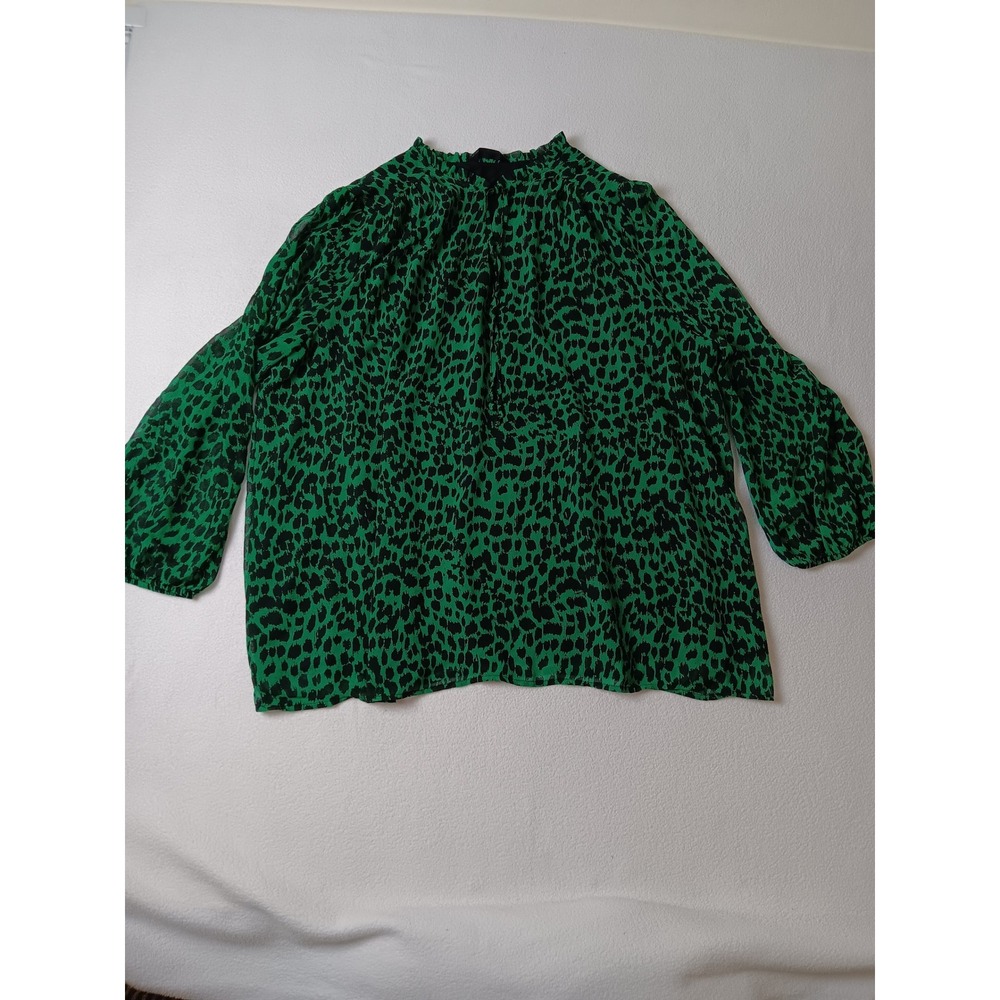 Bloomchic Green Black Leopard Print Ruffle Neck Blouse Plus Size 22-24 US